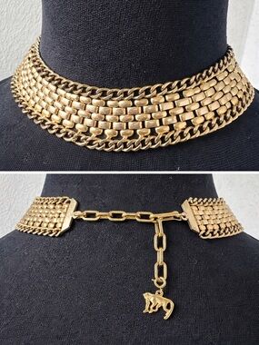 Vintage Chainmail Mesh Necklace Choker Wide Collar Bib